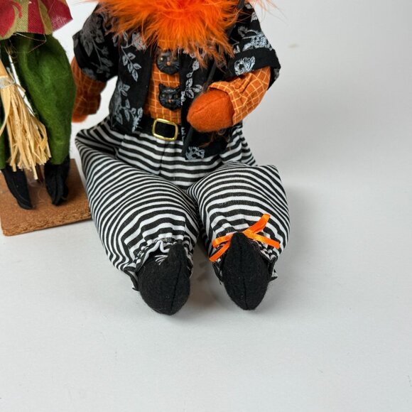 Festive Halloween Harvest Scarecrow Pair Pumpkin Witch Free Standing Decor - Picture 7 of 9